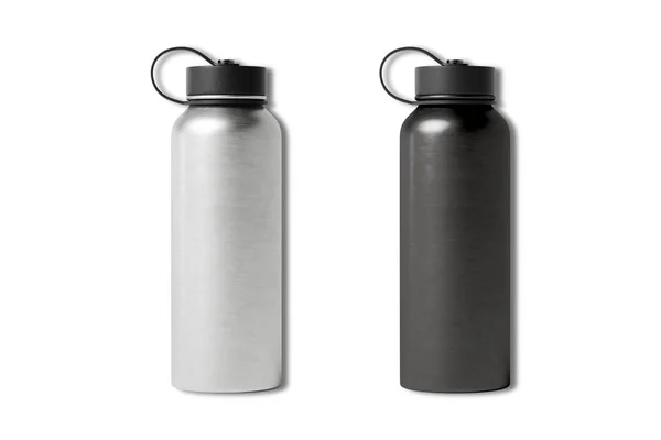 Sports Stainless Bottles Bike Metal Reusable Drink Flask Realistic Mockup — Stock Photo, Image