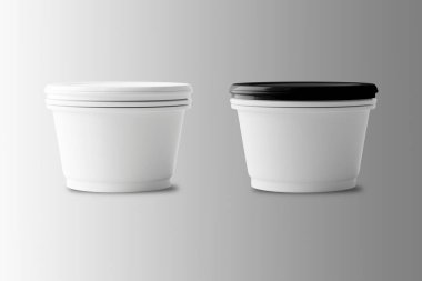 Boş beyaz çorba dağıtım kupaları arka planda izole edilmiş. 3d oluşturma.