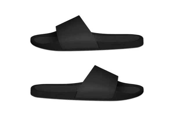 空白黑色橡胶拖鞋翻转拖鞋模板模型隔离在白色背景 男式凉鞋的模型 3D渲染 — 图库照片