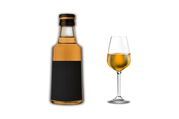 Een Volle Fles Whisky Met Glazen Mockup Geïsoleerd Een Witte — Stockfoto