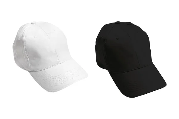 空白白黑相间的棒球帽在白色的背景上被孤立了 3D渲染 侧面看 — 图库照片