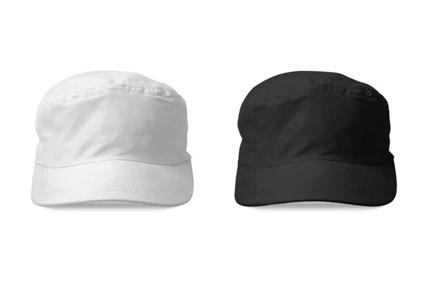 空白的白色和黑色棒球帽造型孤立在白色背景 普通亚麻布男帽 3D渲染 — 图库照片