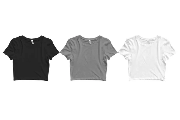 Czarne Szare Białe Puste Gładkie Plony Top Shirt Moda Mieszkania — Zdjęcie stockowe
