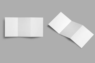A4 broşürünün üç katlı boş broşürü arka planda izole edilmiş. Z katlama broşürü şablonu. 3d oluşturma.