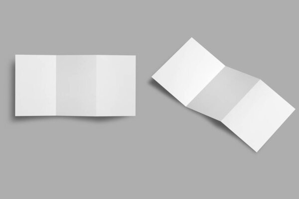 Leaflet blank trifold A4 paper brochure mockup isolated on background. Z fold brochure mockup template. 3d rendering.