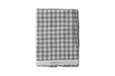 Gingham masa örtüsü üst görünümü. Gerçekçi 3D katlanabilir masa örtüsü ve beyaz arka planda izole edilmiş ekose desenli maket. 3d oluşturma.
