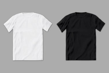 Boş beyaz ve siyah tişört modeli gri arka planda izole edilmiş. Beyaz ve siyah tişört şablonu. 3d oluşturma.