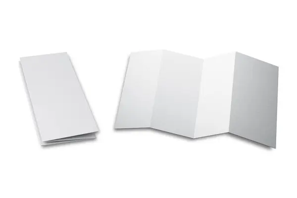 Boş Boş Beyaz Dörtlü Broşür Modeli Beyaz Arka Planda Izole — Stok fotoğraf