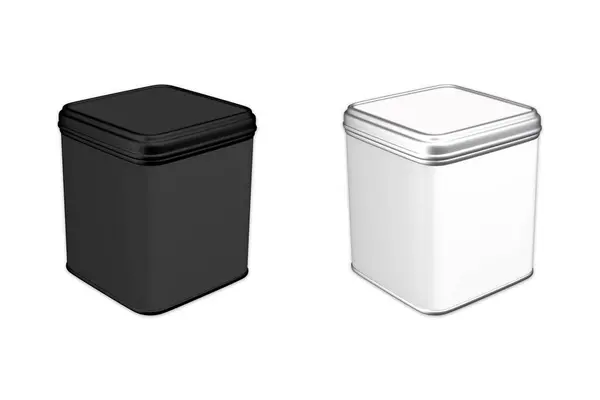 Caja Lata Cuadrada Blanca Negra Blanco Contenedor Alimentos Para Diseño Fotos de stock