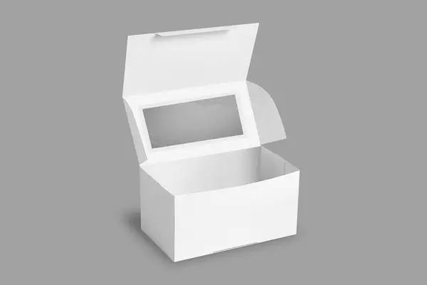Takeaway Cup Cake Carton White Pastry Box Mockup Isolated Grey Stock Picture