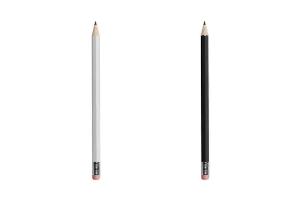 Black White Pencil Mockup Eraser Isolated White Background Rendering Stock Photo