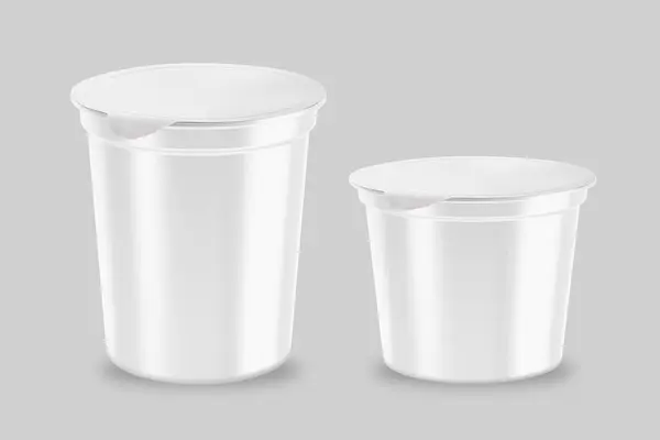 Conjunto Envase Plástico Para Productos Lácteos Con Tapa Papel Aluminio Imágenes De Stock Sin Royalties Gratis