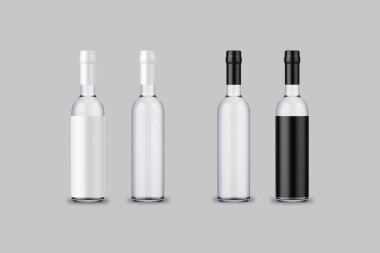 Gri arka plan üzerinde izole edilmiş bir şişe votka modelleme şablonu..