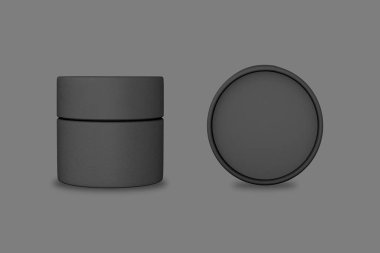 Boş siyah kağıt tüp çay ya da arka planda izole edilmiş yiyecek ambalajı. Çevre dostu ve sıfır atık kavramı 3D oluşturma