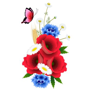 beyaz zemin üzerinde kır çiçekleri buketi.