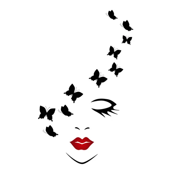 白い背景に蝶を持つ少女の抽象的な顔 ストックイラスト