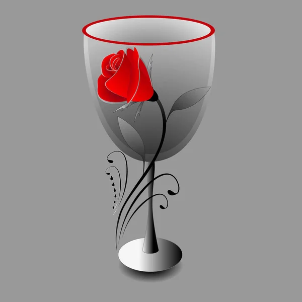 灰色の背景にグラスに赤いバラ — ストックベクタ