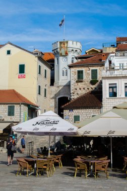 Herceg Novi, Montenegro, august 2022 - Main square in Old town of Herceg Novi, stock photo