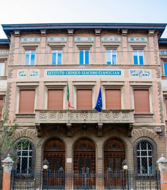 Facade of chemistry institute in Bologna, Italy, stock photo