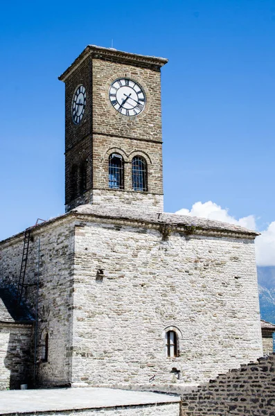 stock image Old clock tower in ancient castle of Gjirokastra, Albania, stock photo