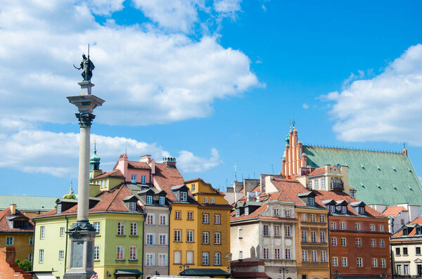 Warsaw, Poland, June 12, 2023. Castle square in old town of Warsaw.