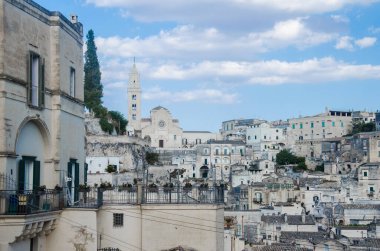 İtalya 'nın Matera kentinin panoramik manzarası