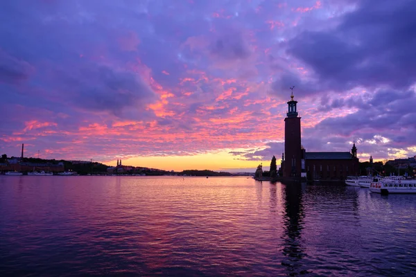 Stoccolma Svezia Settembre 2022 Splendido Scenario Tramonto Serale Del Quartiere — Foto Stock