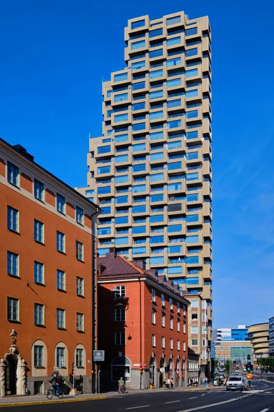 ストックホルム スウェーデン 2022年9月 ノルラ トーネンとレム コールハース Omaによって設計されたその近代的な建築を構築する新しいツインタワーのアパート — ストック写真