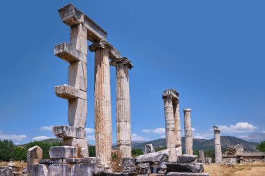 Aydn, Turkey- August 12, 2021: Temple of Aphrodithe in Ancient Aphrodisias which is a remarkably preserved Roman-period city in ancient Caria