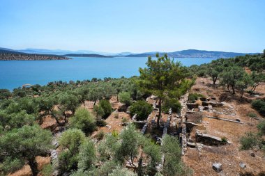 Kiyikislacik, Mugla, Türkiye, Eylül 2021: Milas, Ege kıyısındaki antik Iassos (Iasos) kentinin güzel manzaralı anad kalıntıları