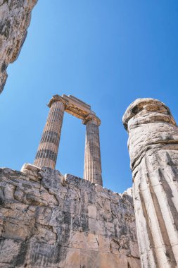 Didim, Türkiye - 23 Ağustos 2021 Didyma veya Didymaion 'daki Apollo Tapınağı manzarası antik Yunan dünyasının dördüncü büyük tapınağıydı.