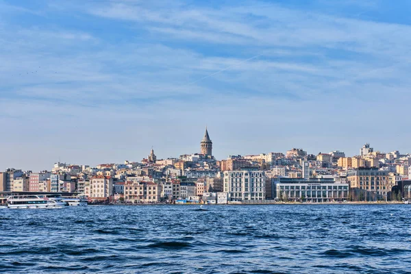 Istanbul, Turkey - December 17 2022: Karakoy waterfront cityscape with Galata Tower. Ancient Turkish landmark in Beyoglu district, European side of the city