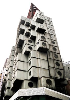Tokyo, Japan - Sept, 2017: Nakagin Capsule Tower building created in 1972 by Japanese architect Kisho Kurokawa in Shimbashi