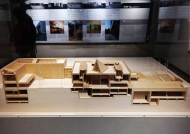 Tokyo, Japan - Sept, 2017: 3D hard section wood model of the National Museum of Western Art designd by Le Corbusier