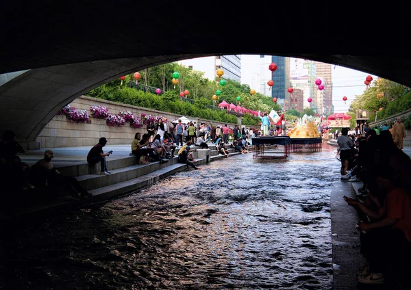 Seul Güney Kore Mayıs 2019 Cheonggyecheon Şehir Merkezindeki Manzarası Nehir — Stok fotoğraf