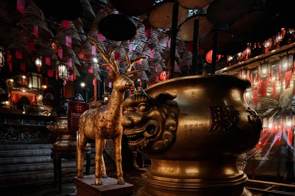 Hong Kong April 2023 Lion Face Embedded Incense Golden Cauldron — Stock Photo, Image