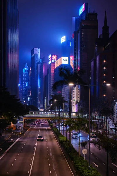 Hong Kong China Abril 2023 Luces Nocturnas Ciudad Rascacielos —  Fotos de Stock
