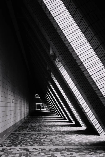 stock image Hong Kong, China - April 28 2023: Triangle corridor of The Hong Kong Cultural Centre is a multipurpose performance facility in Tsim Sha Tsui