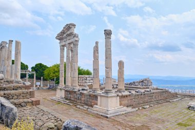 Bergama, Turkey - July 20, 2023: The Temple of Trajan in Pergamon Ancient City