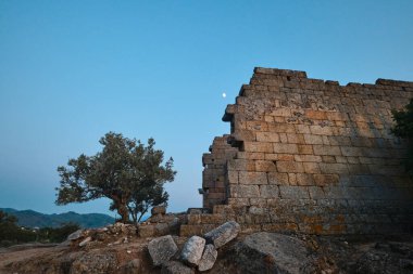 Bafa, Turkey - July 15, 2023: The ruins of ancient city of Herakleia and Latmos Athena temple located on the shore of Lake Bafa