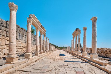 Burdur, Turkey - July 16, 2023: Agora and columned street with corinthian order in Kibyra Ancient City