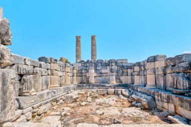 Mugla, Turkey - July 14, 2023: Goddess Leto Temple in Letoon ancient city. City was the religious centre of Xanthos and the Lycian League