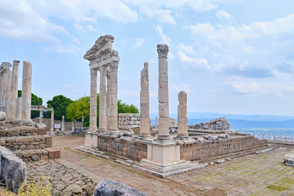 Bergama, Turkey - July 20, 2023: The Temple of Trajan in Pergamon Ancient City
