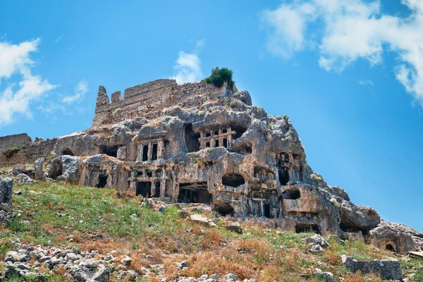 Antalya Turcja Lipca 2023 Starożytne Skalne Grobowce Starożytnego Miasta Tlos — Zdjęcie stockowe