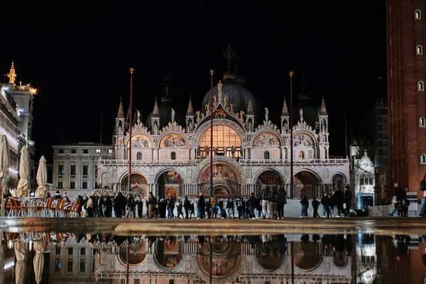 Venetië Italië November 2023 Basiliek Van San Marco Nachts Gelegen — Stockfoto