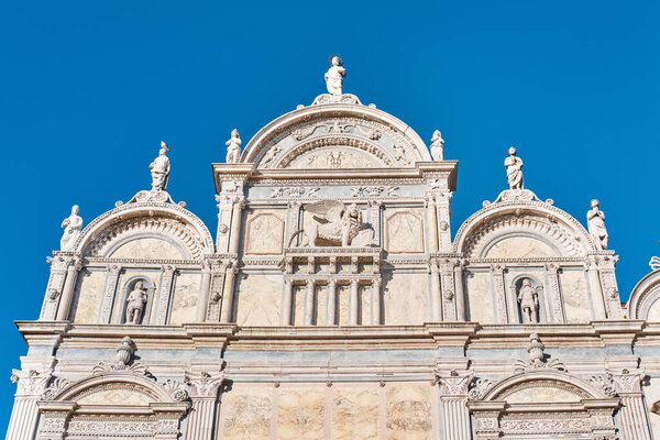 Venice, Italy - November 9 2023: Facade of the Basilica dei Santi Giovanni e Paolo