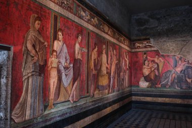 Napoli, İtalya - 8 Kasım 2023: Pompeii arkeolojik alanı olan Villa dei Misteri 'deki Fresco tablosu