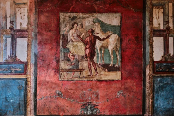 ナポリ イタリア 11月8 2023 ヴェッティーの家でフレスコと壁画 またはポンペイの考古学的な場所でカサデイヴェッティイまたはドムスヴェッティオラム — ストック写真