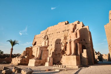 Luxor, Mısır - 2 Ocak 2024: Karnak Tapınağındaki Anıtsal Firavun Thutmose II heykelleri
