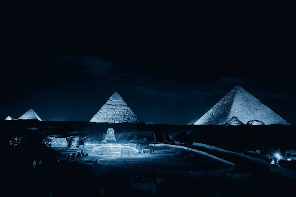 Gizeh Égypte Décembre 2023 Les Pyramides Sphinx Dans Les Veilleuses — Photo